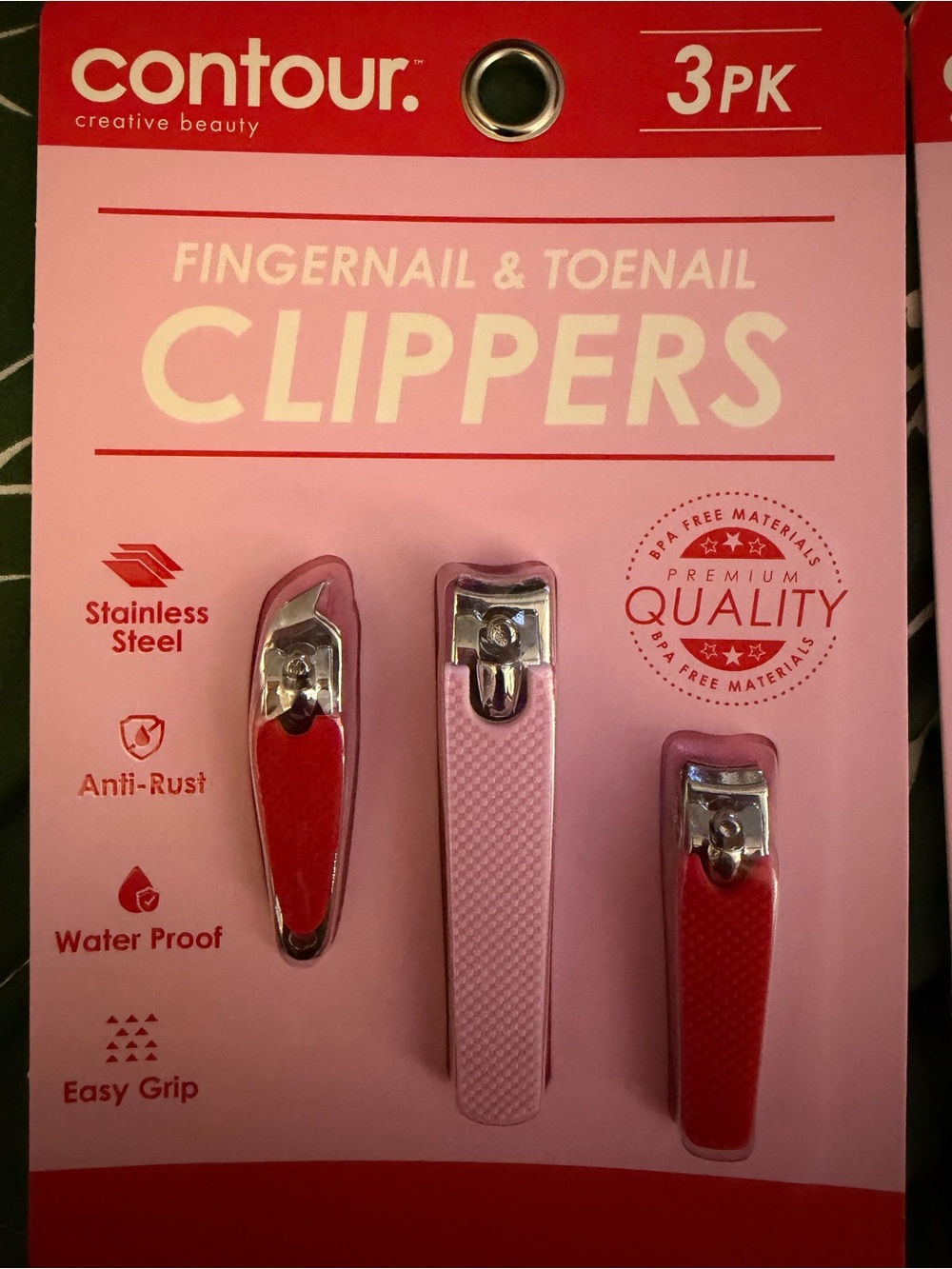 Contour Pink Fingernail & Toenail Clippers - 3 Pack
